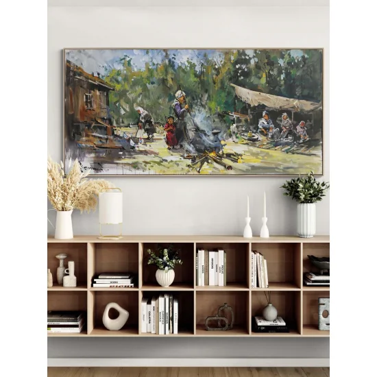 Köyde Bir Gün Yağlı Boya Tablosu