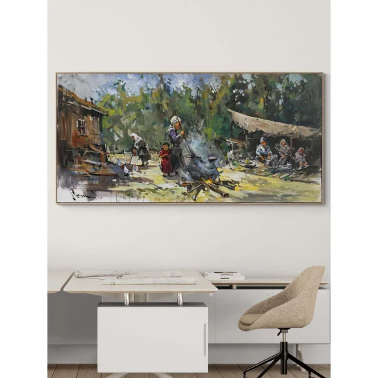 Köyde Bir Gün Yağlı Boya Tablosu