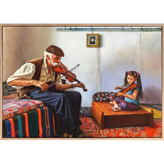 Dededen Kıza Melodi Yağlı Boya Tablosu