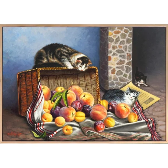 Cats in the Fruit Basket Oil Painting