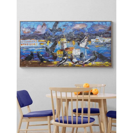 Kız Kulesi’ne Kanat Çırpışı Yağlı Boya Tablosu