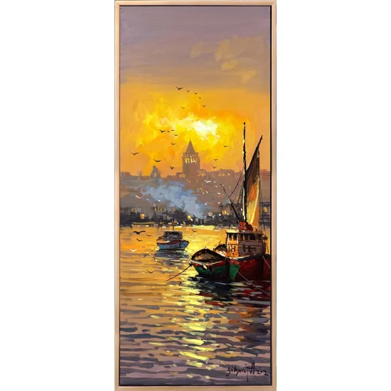 Günbatımında Galata Yağlı Boya Tablosu