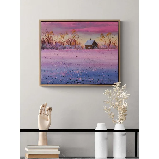 Günbatımında Kar Yağlı Boya Tablosu