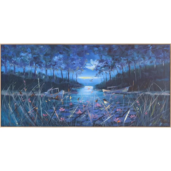 Nilüferli Gece Yağlı Boya Tablosu