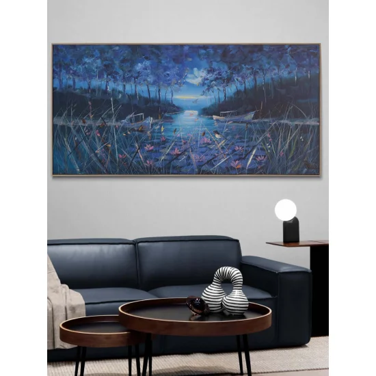 Nilüferli Gece Yağlı Boya Tablosu