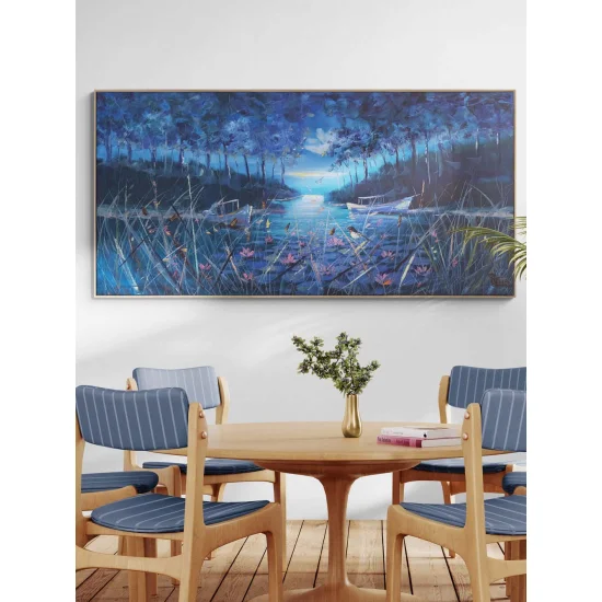 Nilüferli Gece Yağlı Boya Tablosu