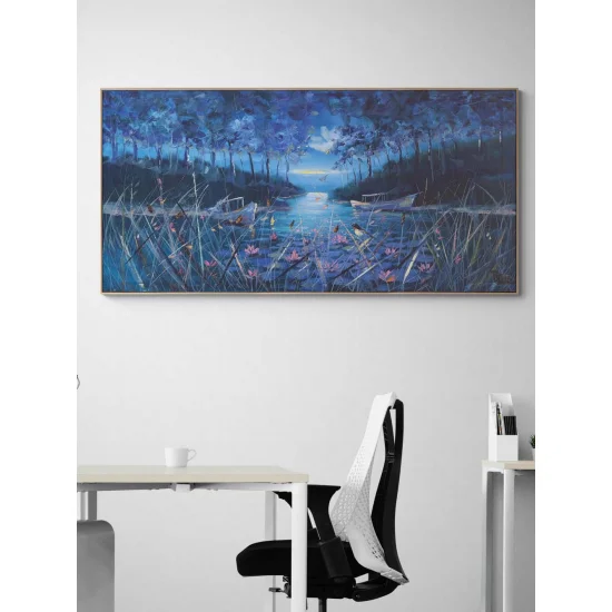 Nilüferli Gece Yağlı Boya Tablosu