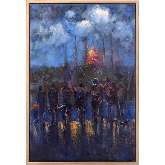 Gece İstanbul Balıkçıları Yağlı Boya Tablosu