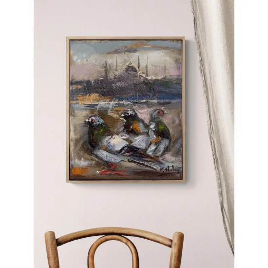 Güvercinlerin Boğazda Şarkısı Yağlı Boya Tablosu