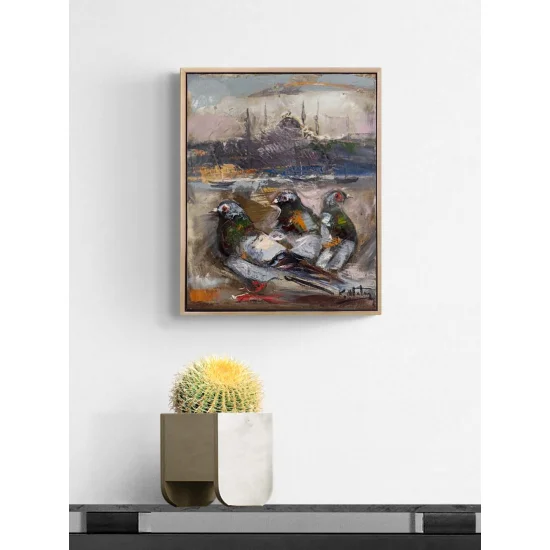 Güvercinlerin Boğazda Şarkısı Yağlı Boya Tablosu