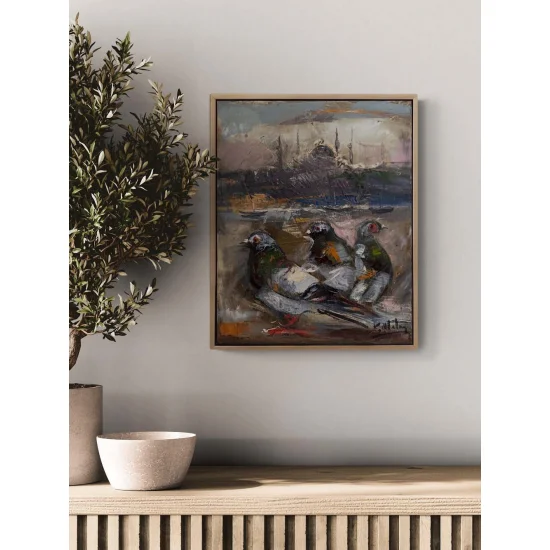 Güvercinlerin Boğazda Şarkısı Yağlı Boya Tablosu