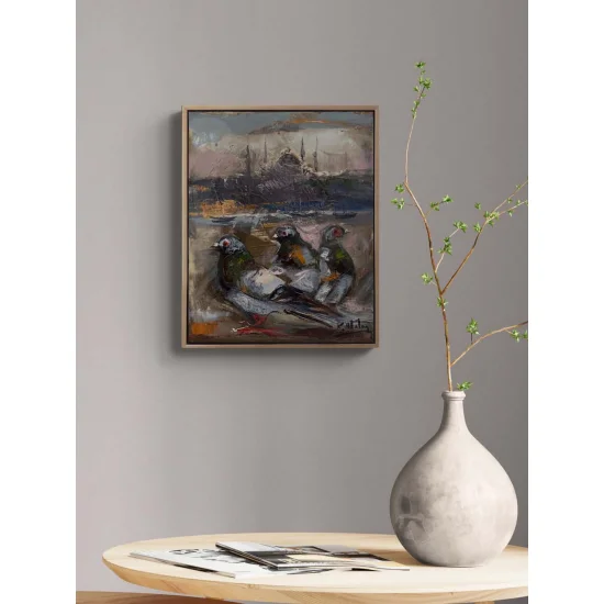 Güvercinlerin Boğazda Şarkısı Yağlı Boya Tablosu