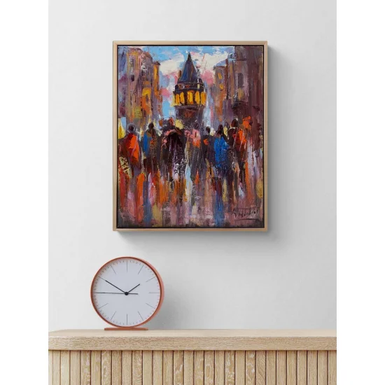 Galata’da Kalabalığı Yağlı Boya Tablosu