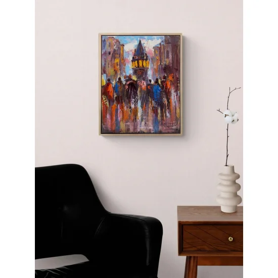 Galata’da Kalabalığı Yağlı Boya Tablosu