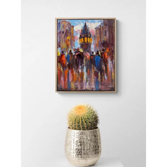 Galata’da Kalabalığı Yağlı Boya Tablosu