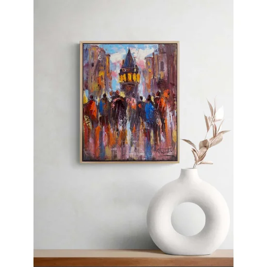 Galata’da Kalabalığı Yağlı Boya Tablosu