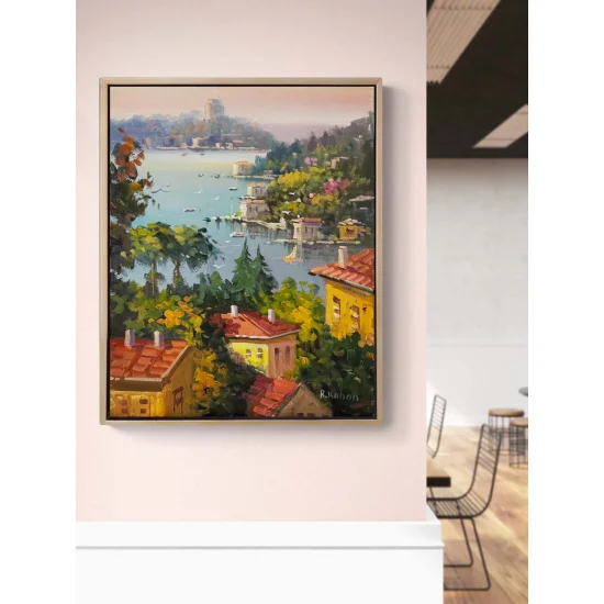 Yamaçtan Manzara Yağlı Boya Tablosu