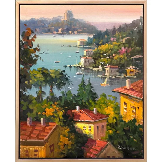 Yamaçtan Manzara Yağlı Boya Tablosu