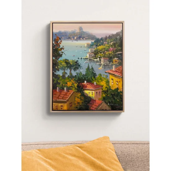 Yamaçtan Manzara Yağlı Boya Tablosu