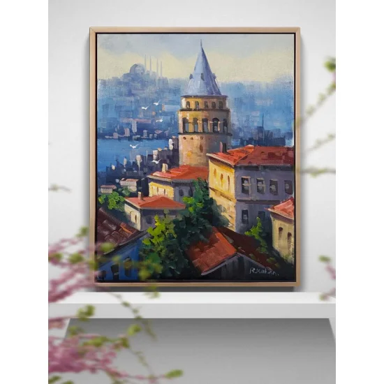 Galata Kulesinde Işık Yağlı Boya Tablosu