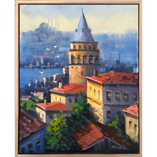 Galata Kulesinde Işık Yağlı Boya Tablosu