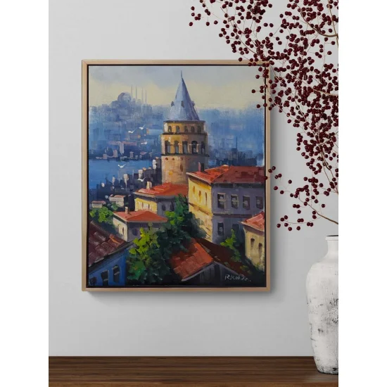 Galata Kulesinde Işık Yağlı Boya Tablosu