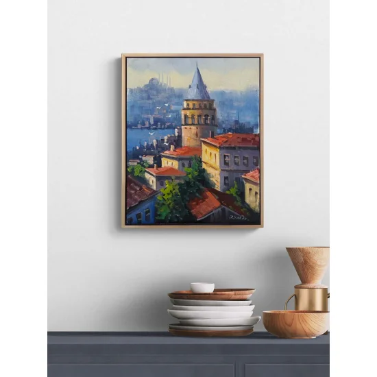 Galata Kulesinde Işık Yağlı Boya Tablosu