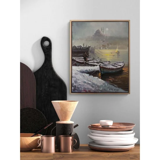 Kar Manzarasında Boğaz Yağlı Boya Tablosu