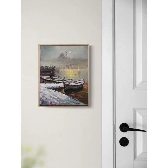 Kar Manzarasında Boğaz Yağlı Boya Tablosu