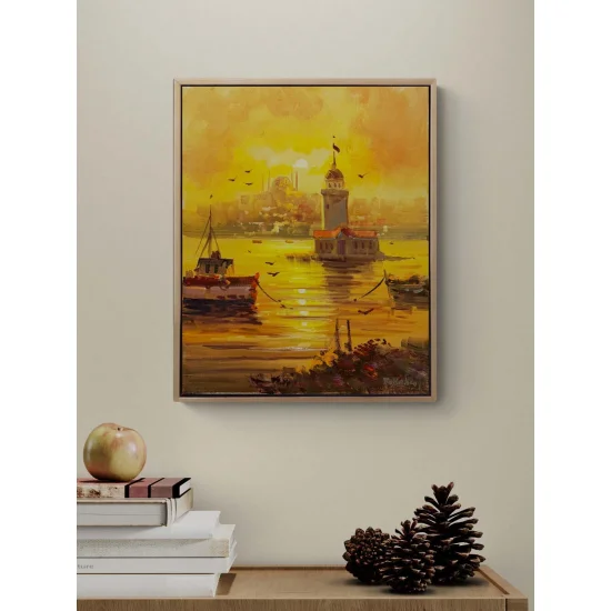 Işığın Ardında Kız Kulesi Yağlı Boya Tablosu