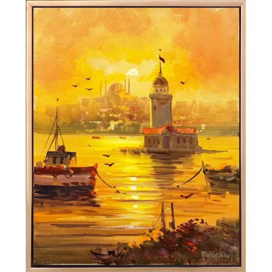 Işığın Ardında Kız Kulesi Yağlı Boya Tablosu