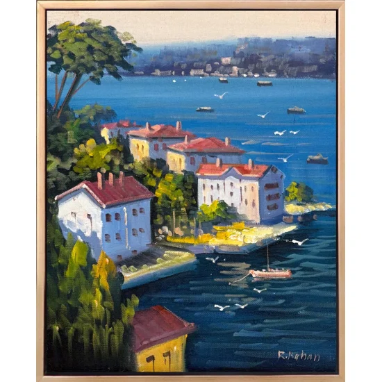 Denize Açılan Yalılar Yağlı Boya Tablosu