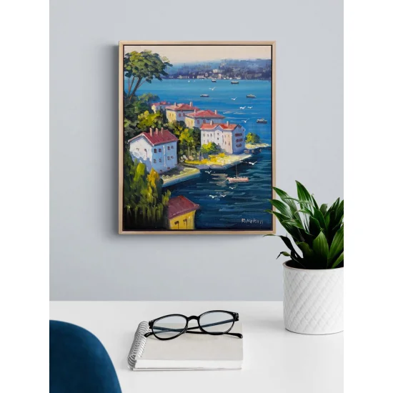 Denize Açılan Yalılar Yağlı Boya Tablosu