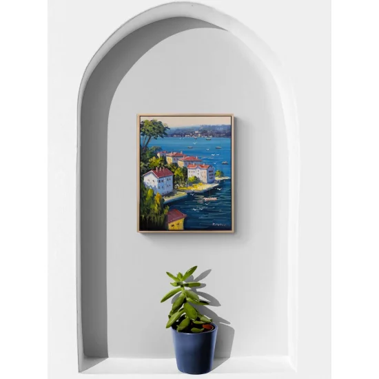 Denize Açılan Yalılar Yağlı Boya Tablosu