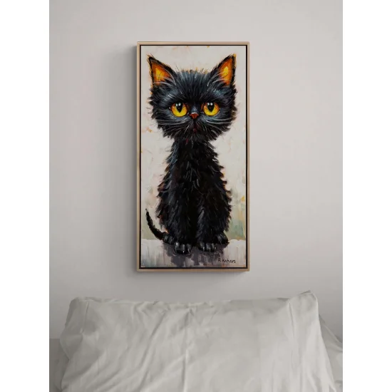 Kara Kedinin Düşleri Yağlı Boya Tablosu