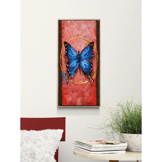 Mavi Kelebek Bekleyişi Yağlı Boya Tablosu