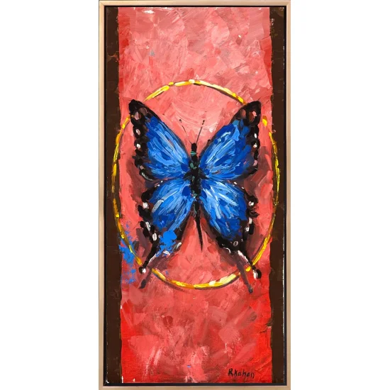 Mavi Kelebek Bekleyişi Yağlı Boya Tablosu