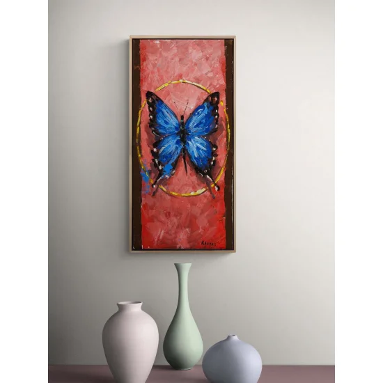 Mavi Kelebek Bekleyişi Yağlı Boya Tablosu