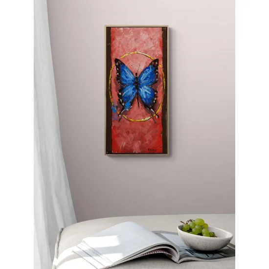 Mavi Kelebek Bekleyişi Yağlı Boya Tablosu
