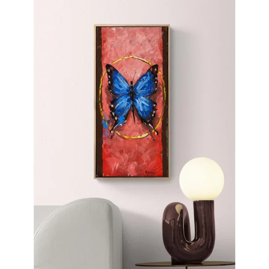 Mavi Kelebek Bekleyişi Yağlı Boya Tablosu