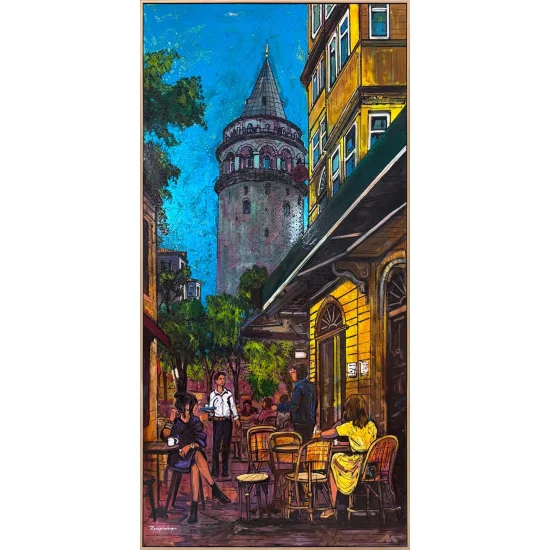 Galata’da Bir Akşam Sohbeti Yağlı Boya Tablosu