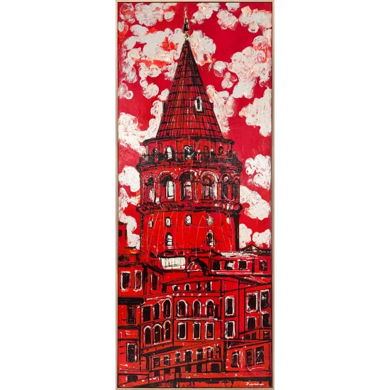 Kırmızı Galata Yağlı Boya Tablosu