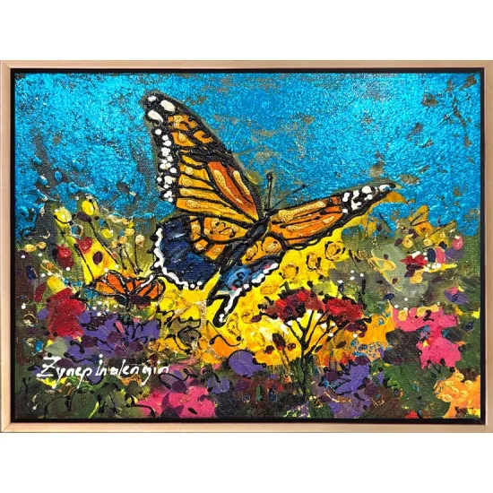 Çiçek Bahçesinde Kanatlar Yağlı Boya Tablosu