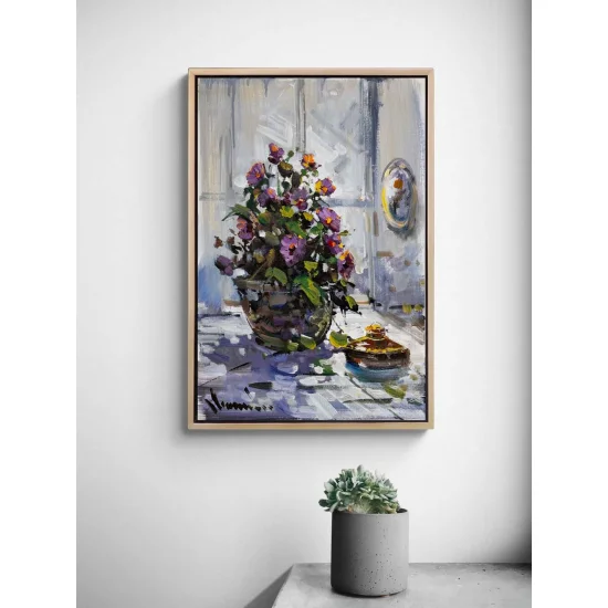 Bir Vazoda Çiçekler Yağlı Boya Tablosu