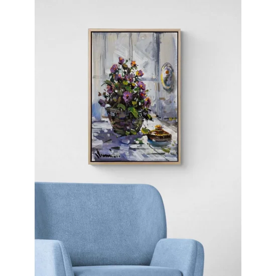 Bir Vazoda Çiçekler Yağlı Boya Tablosu