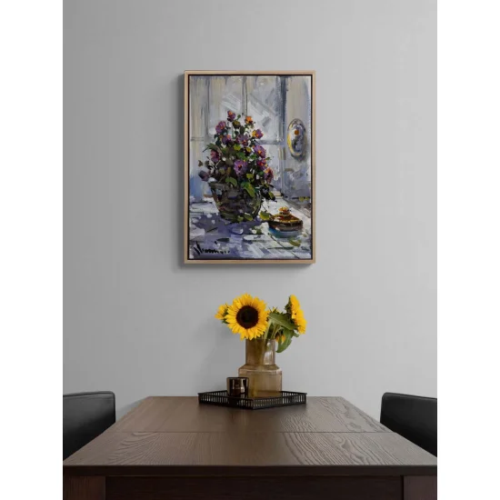 Bir Vazoda Çiçekler Yağlı Boya Tablosu