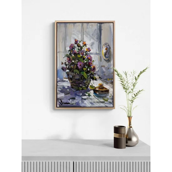 Bir Vazoda Çiçekler Yağlı Boya Tablosu