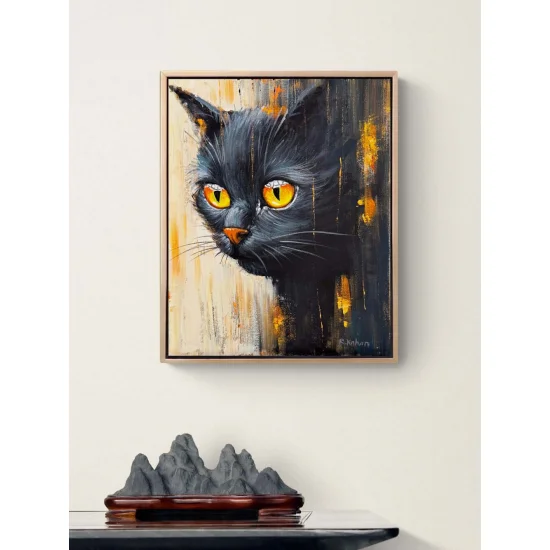 Masum Kedi Bakışları Yağlı Boya Tablosu