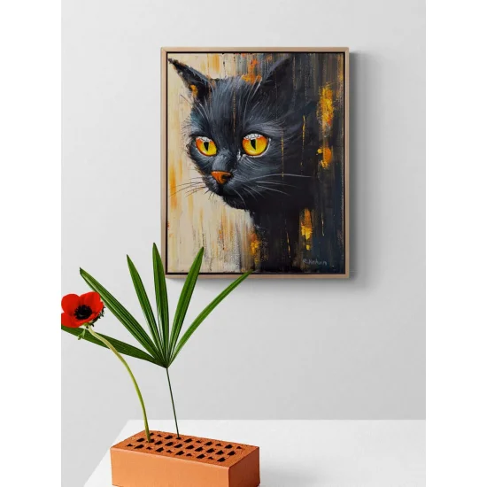 Masum Kedi Bakışları Yağlı Boya Tablosu