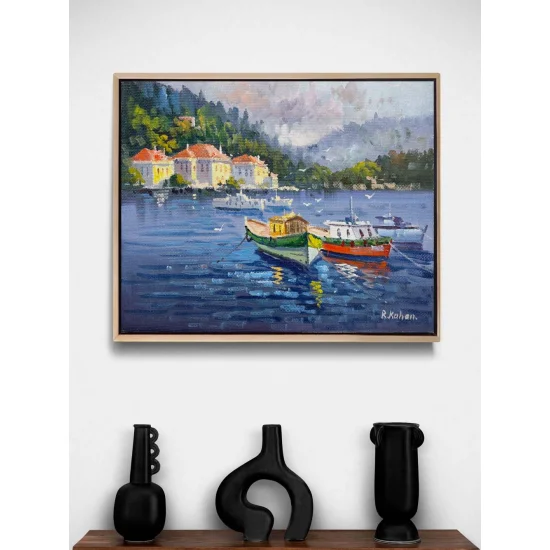 Denizle Komşu Evler Yağlı Boya Tablosu